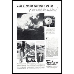 1934 Taylor Instruments Weather Barometer Vintage Print Ad Thunderstorm Wall Art